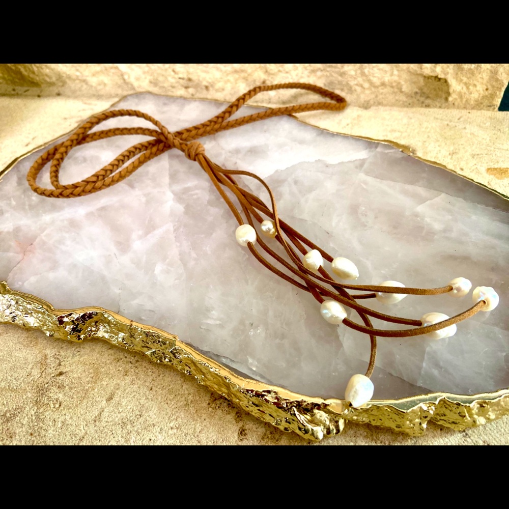 Long Braided Pearl Necklace